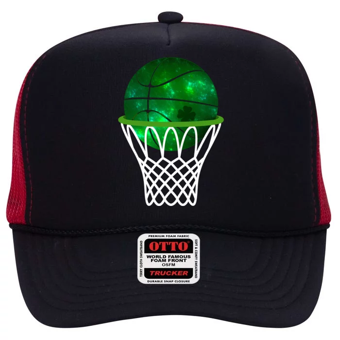 St Patricks Day Shamrock Basketball Irish High Crown Mesh Trucker Hat