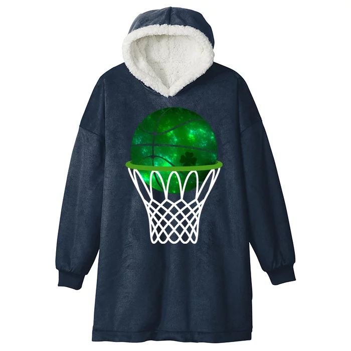 St Patricks Day Shamrock Basketball Irish Hooded Wearable Blanket