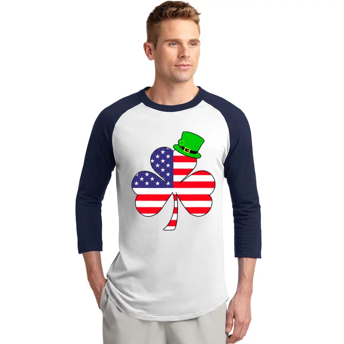 St Patricks Day Irish American Flag Shamrock Baseball Sleeve Shirt