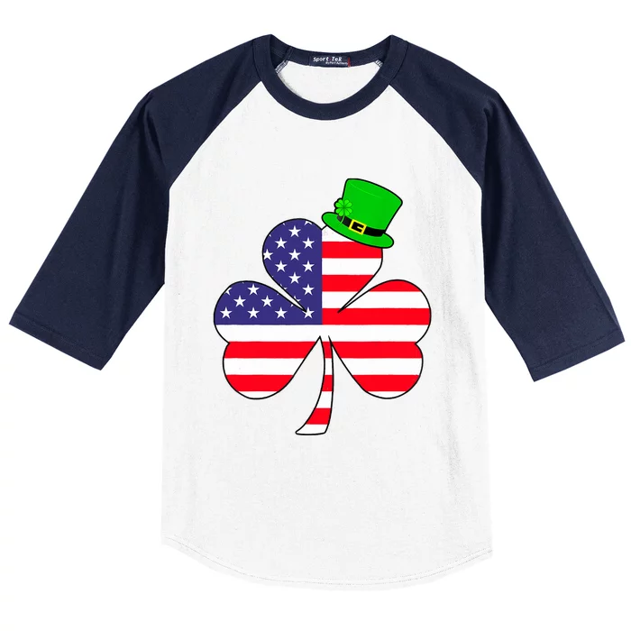 St Patricks Day Irish American Flag Shamrock Baseball Sleeve Shirt