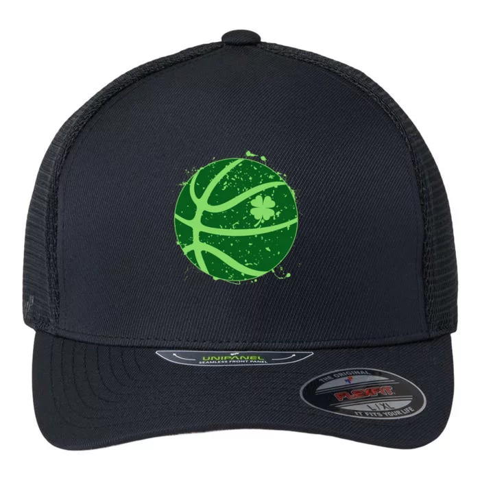 St Patrick's Day Lucky Shamrock Paint Splat Basketball Flexfit Unipanel Trucker Cap