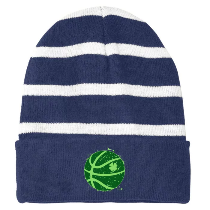 St Patrick's Day Lucky Shamrock Paint Splat Basketball Striped Beanie with Solid Band