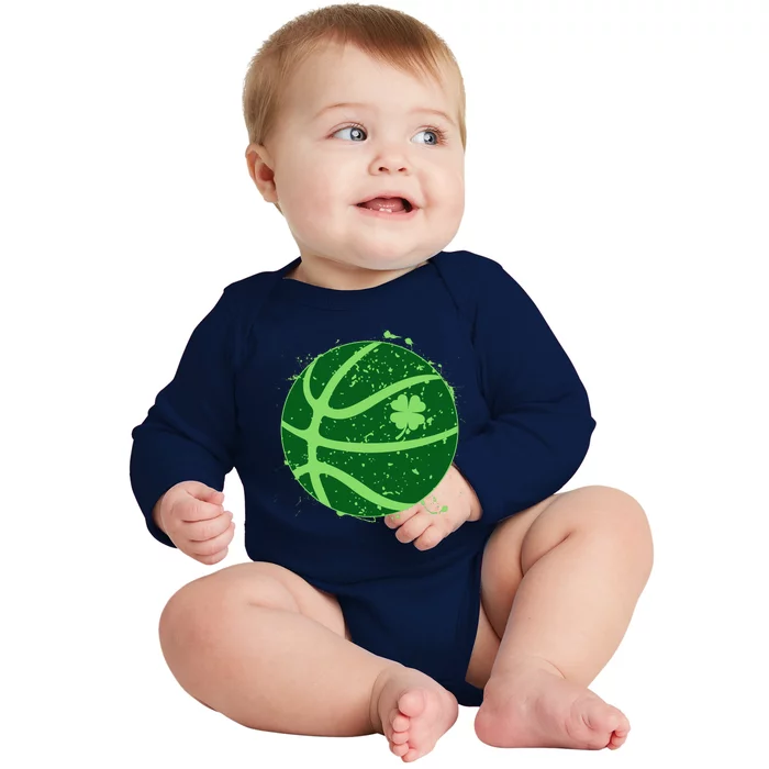 St Patrick's Day Lucky Shamrock Paint Splat Basketball Baby Long Sleeve Bodysuit