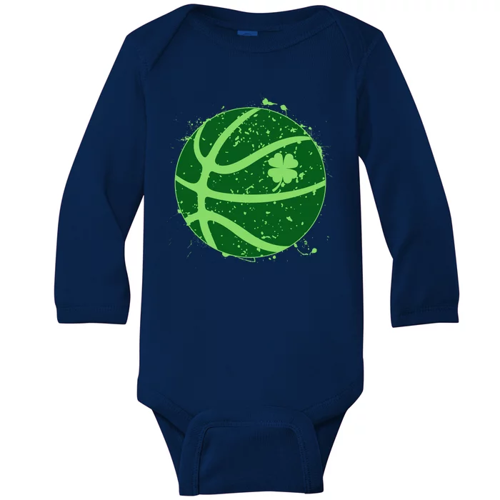 St Patrick's Day Lucky Shamrock Paint Splat Basketball Baby Long Sleeve Bodysuit