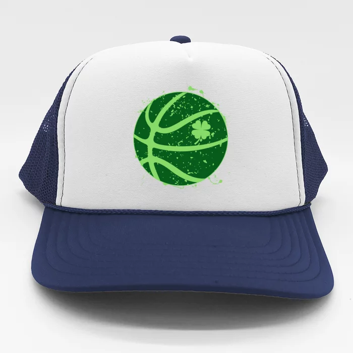 St Patrick's Day Lucky Shamrock Paint Splat Basketball Trucker Hat