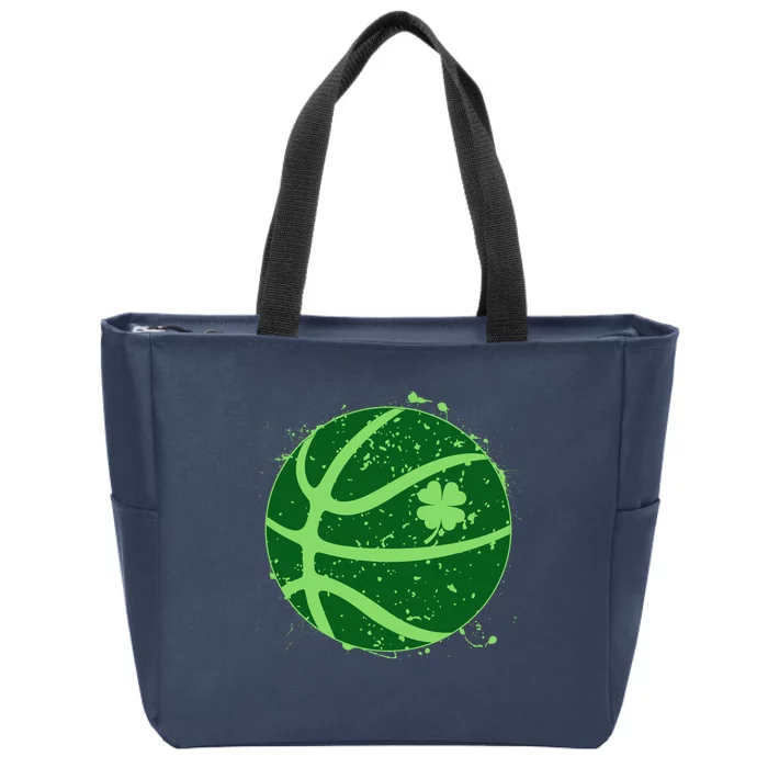 St Patrick's Day Lucky Shamrock Paint Splat Basketball Zip Tote Bag