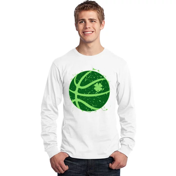 St Patrick's Day Lucky Shamrock Paint Splat Basketball Tall Long Sleeve T-Shirt