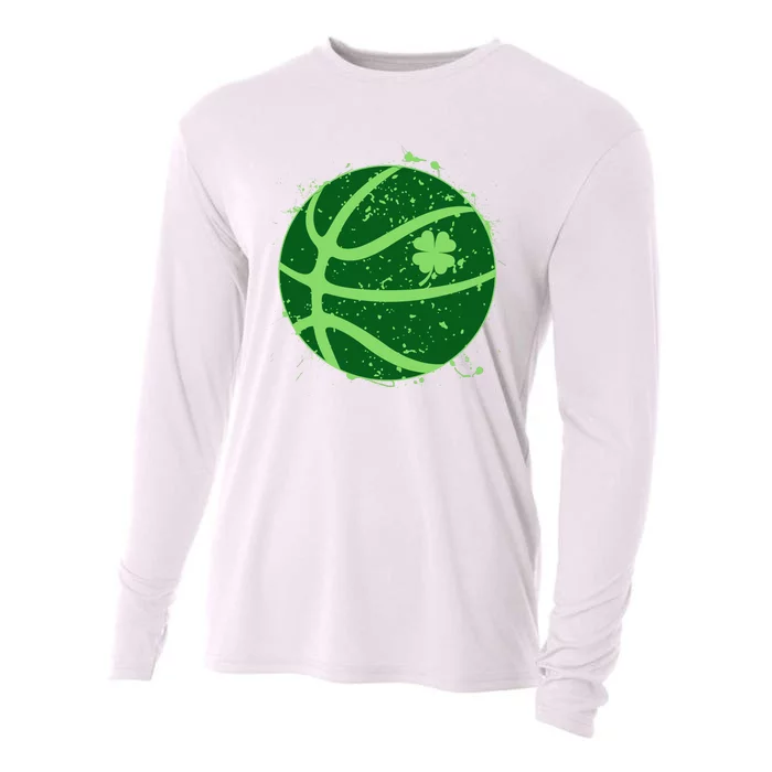 St Patrick's Day Lucky Shamrock Paint Splat Basketball Cooling Performance Long Sleeve Crew