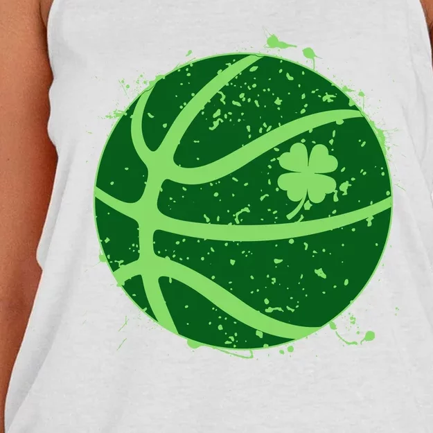 St Patrick's Day Lucky Shamrock Paint Splat Basketball Women's Knotted Racerback Tank