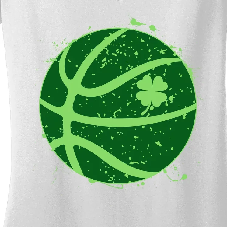 St Patrick's Day Lucky Shamrock Paint Splat Basketball Women's V-Neck T-Shirt