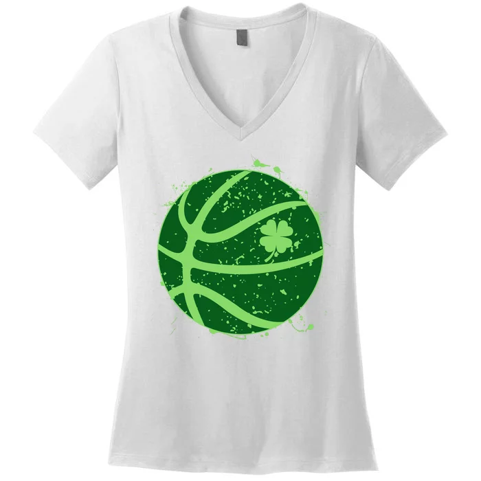 St Patrick's Day Lucky Shamrock Paint Splat Basketball Women's V-Neck T-Shirt