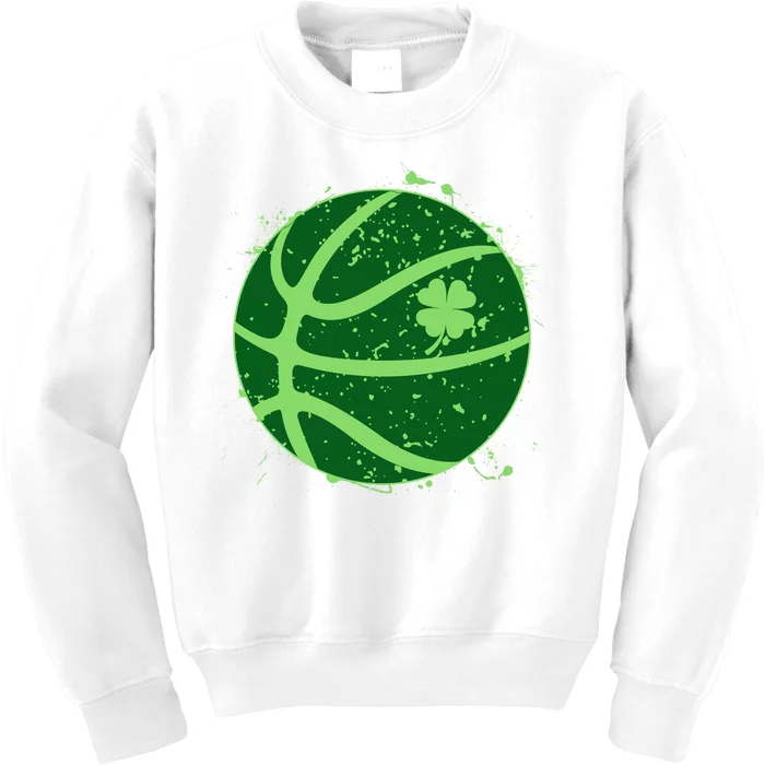 St Patrick's Day Lucky Shamrock Paint Splat Basketball Kids Sweatshirt