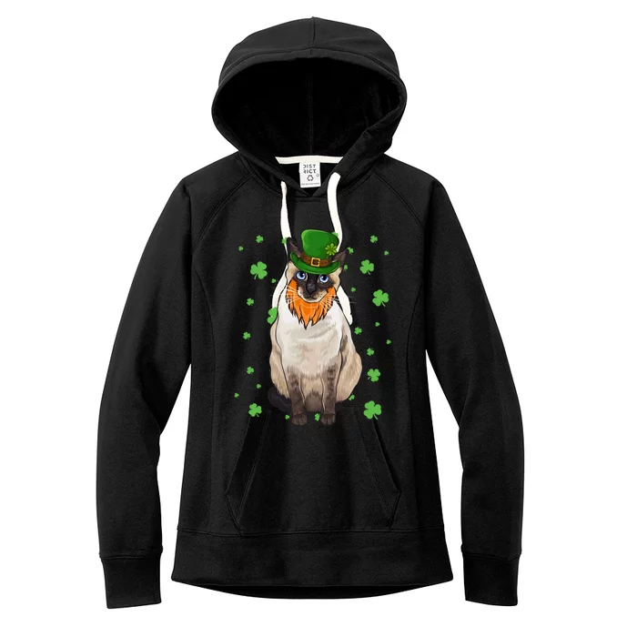 St Patricks Day Siamese Cat Shamrock Gift Cute Gift Women's Fleece Hoodie