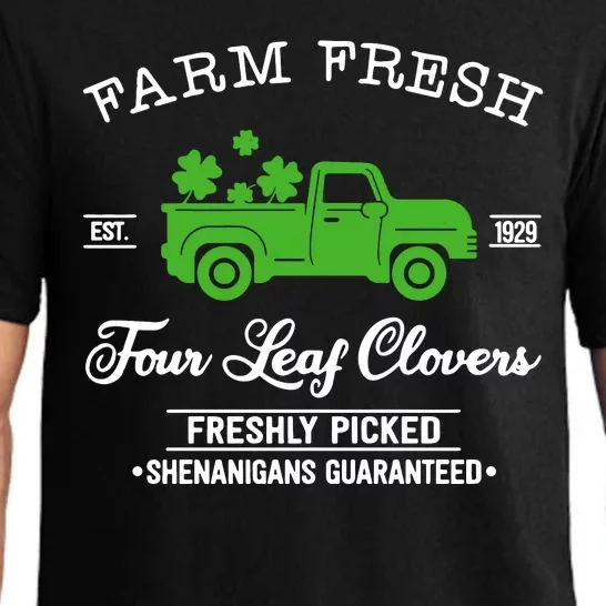 St Patricks Day Farm Fresh Four Leaf Clovers Farmhouse Truck Pajama Set