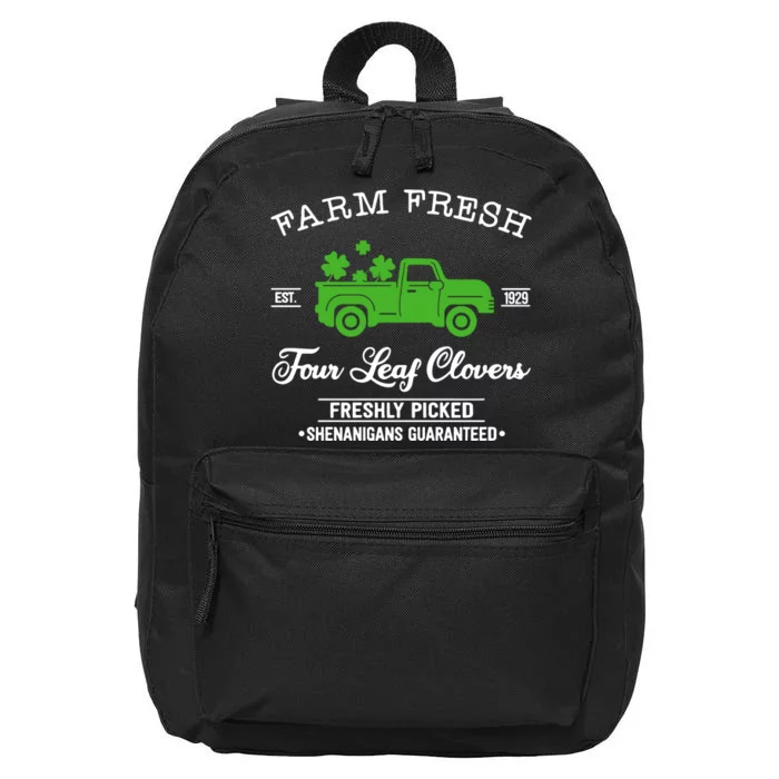 St Patricks Day Farm Fresh Four Leaf Clovers Farmhouse Truck 16 in Basic Backpack