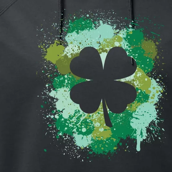 St Patricks Day 4 Leaf Clover Irish Green Color Splashes Lucky Shamrock Art Performance Fleece Hoodie