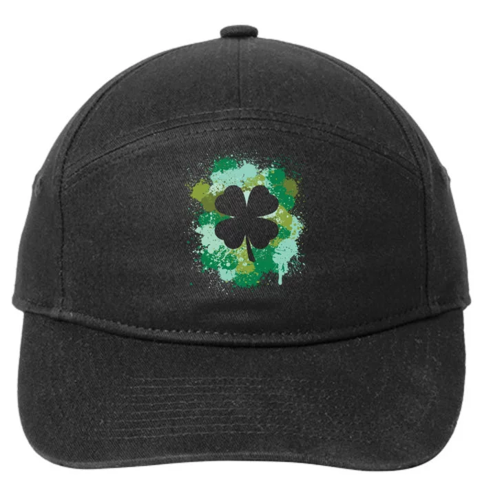 St Patricks Day 4 Leaf Clover Irish Green Color Splashes Lucky Shamrock Art 7-Panel Snapback Hat