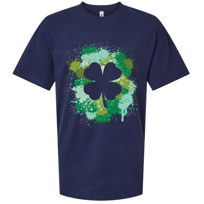 St Patricks Day 4 Leaf Clover Irish Green Color Splashes Lucky Shamrock Art Sueded Cloud Jersey T-Shirt