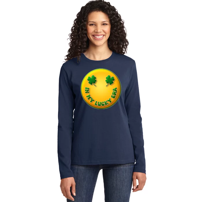 St Patricks Day In My Lucky Era Smiley Emoji Ladies Long Sleeve Shirt