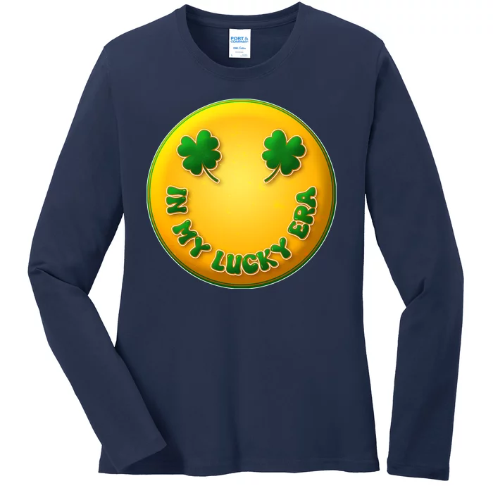 St Patricks Day In My Lucky Era Smiley Emoji Ladies Long Sleeve Shirt