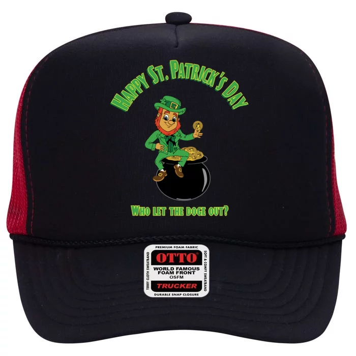 St Patricks Day Dodgecoin Leprechaun Funny Gift High Crown Mesh Trucker Hat