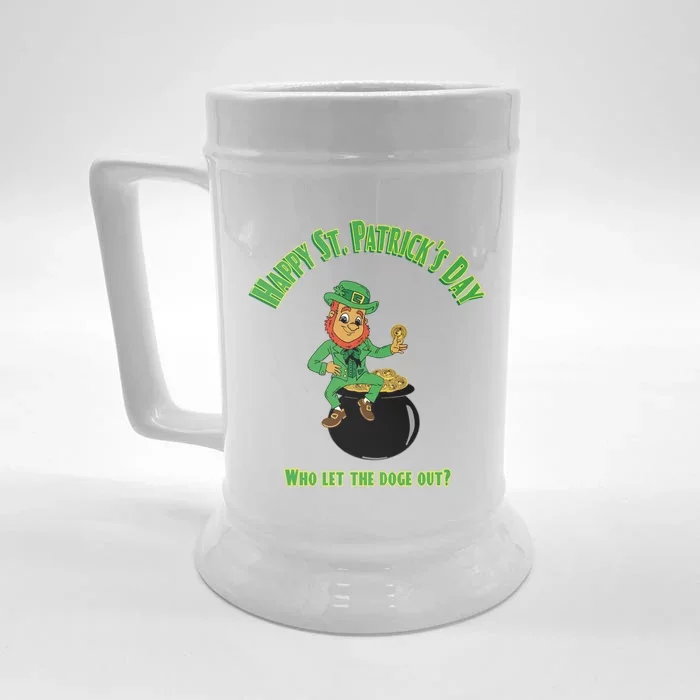 St Patricks Day Dodgecoin Leprechaun Funny Gift Front & Back Beer Stein