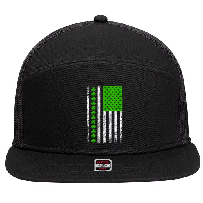 St Patricks Day American Flag Clovers 7 Panel Mesh Trucker Snapback Hat