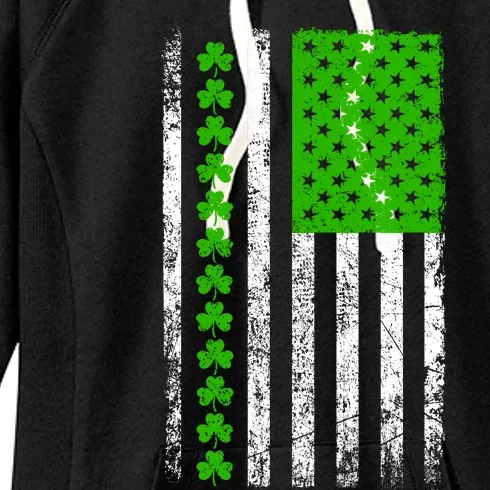 St Patricks Day American Flag Clovers Women's Fleece Hoodie