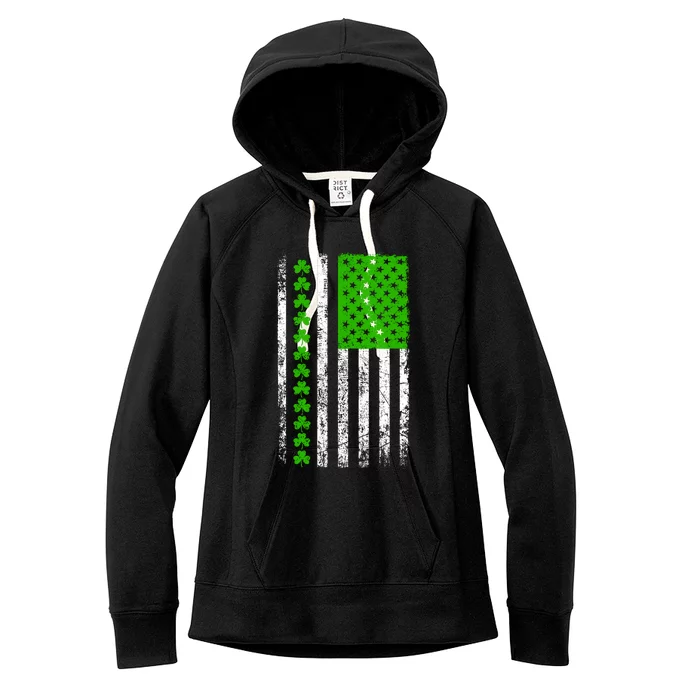 St Patricks Day American Flag Clovers Women's Fleece Hoodie