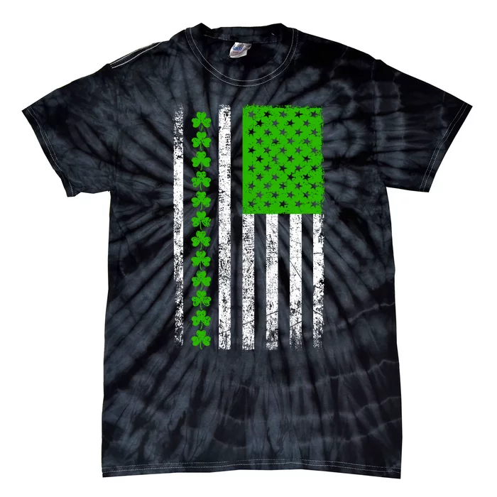 St Patricks Day American Flag Clovers Tie-Dye T-Shirt