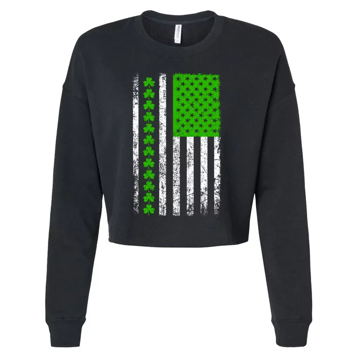 St Patricks Day American Flag Clovers Cropped Pullover Crew