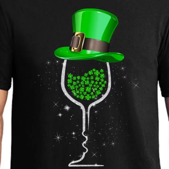 Saint Patrick's Day Wine Glass Shamrocks Wine Tee Gift Pajama Set