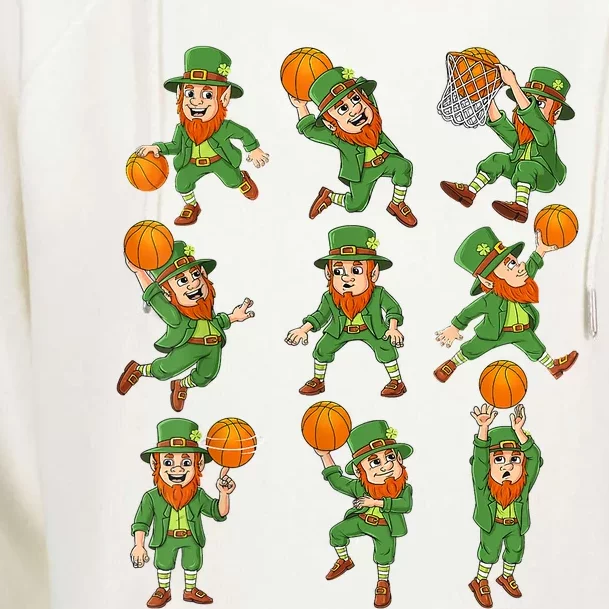 St Patricks Day Leprechaun Basketball Player Womens Funnel Neck Pullover Hood