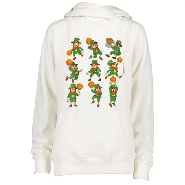 St Patricks Day Leprechaun Basketball Player Womens Funnel Neck Pullover Hood