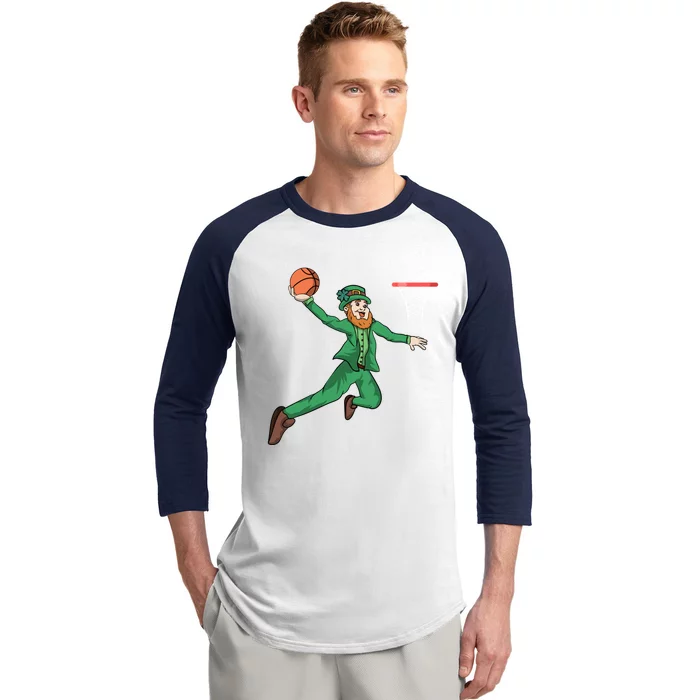 St Patricks Day Basketball Dunk Leprechaun Cute Gift Baseball Sleeve Shirt