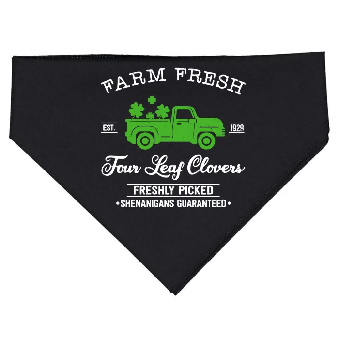 St Patricks Day Farm Fresh Four Leaf Clovers Farmhouse Truck USA-Made Doggie Bandana