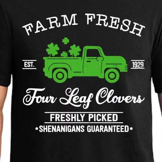 St Patricks Day Farm Fresh Four Leaf Clovers Farmhouse Truck Pajama Set