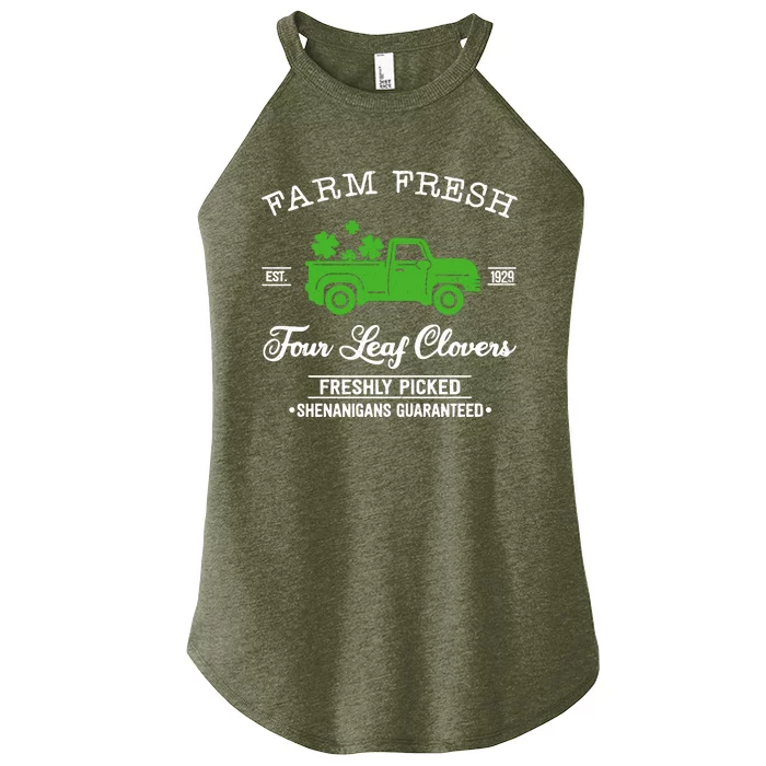 St Patricks Day Farm Fresh Four Leaf Clovers Farmhouse Truck Women’s Perfect Tri Rocker Tank