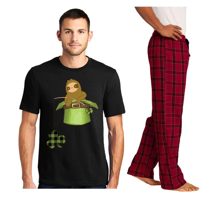 St Patricks Day Fishing Sloth Shamrock Plaid Ireland Clover Gift Pajama Set