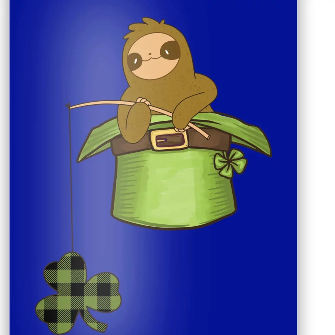 St Patricks Day Fishing Sloth Shamrock Plaid Ireland Clover Gift Poster