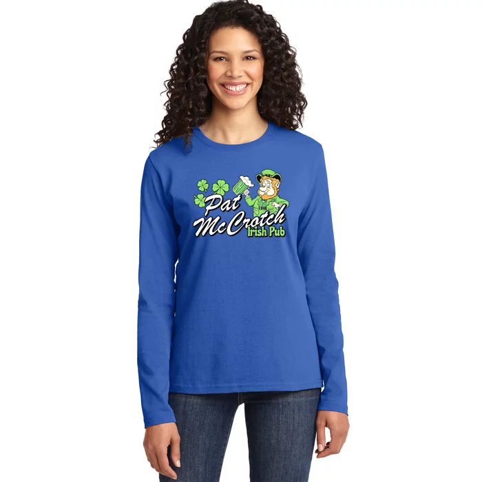 St. PattyS Day Pat Mccrotch Irish Pub Lucky Clover Ladies Long Sleeve Shirt