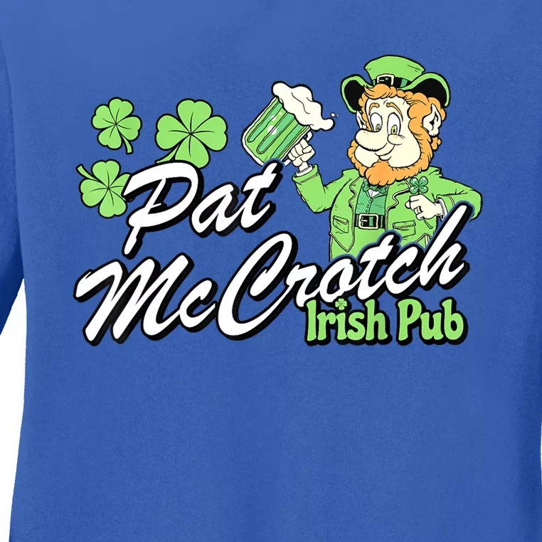 St. PattyS Day Pat Mccrotch Irish Pub Lucky Clover Ladies Long Sleeve Shirt