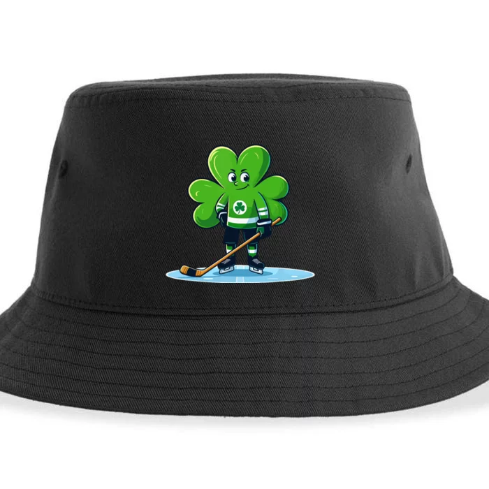 St Patricks Day Shamrock Ice Hockey Player Sustainable Bucket Hat