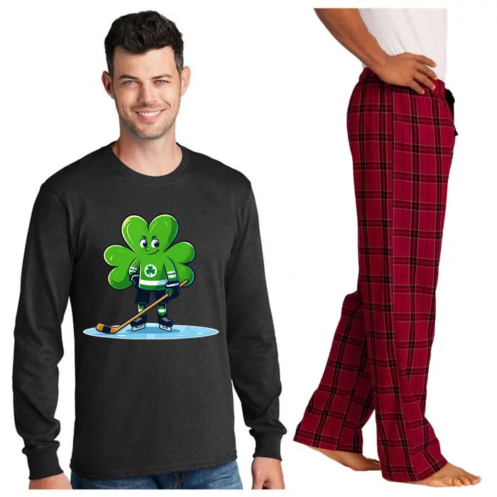 St Patricks Day Shamrock Ice Hockey Player Long Sleeve Pajama Set