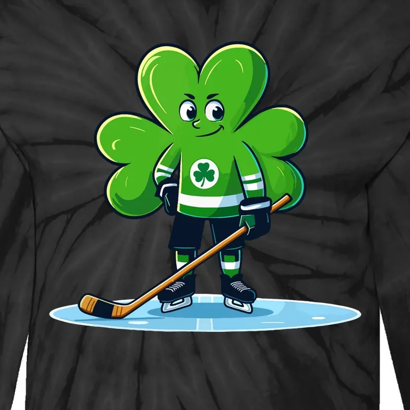 St Patricks Day Shamrock Ice Hockey Player Tie-Dye Long Sleeve Shirt