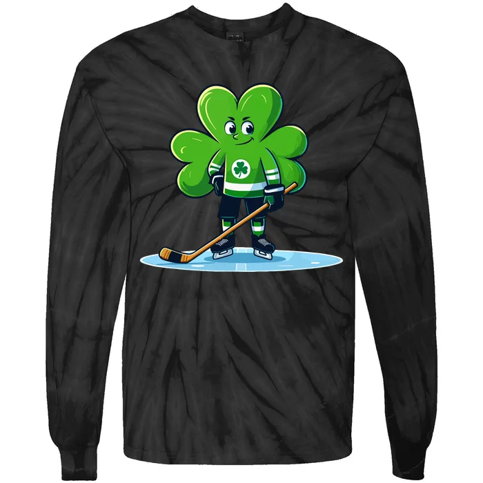 St Patricks Day Shamrock Ice Hockey Player Tie-Dye Long Sleeve Shirt