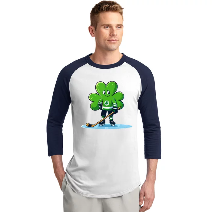 St Patricks Day Shamrock Ice Hockey Player Baseball Sleeve Shirt