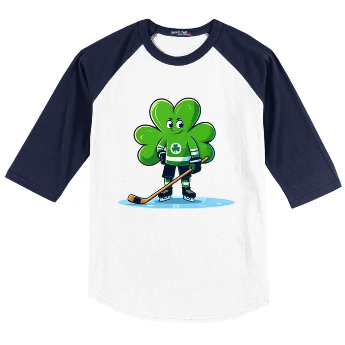 St Patricks Day Shamrock Ice Hockey Player Baseball Sleeve Shirt