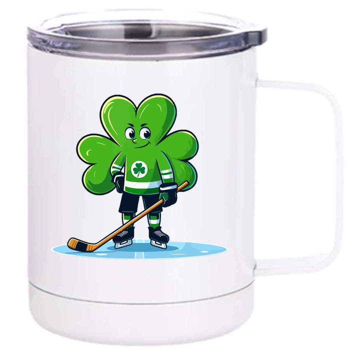 St Patricks Day Shamrock Ice Hockey Player Front & Back 12oz Stainless Steel Tumbler Cup