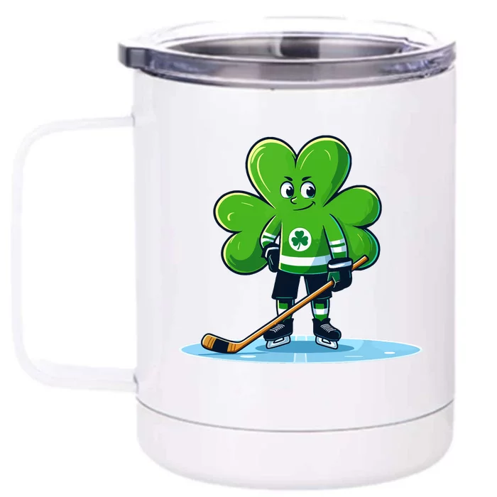 St Patricks Day Shamrock Ice Hockey Player Front & Back 12oz Stainless Steel Tumbler Cup